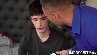 Horny teen ass drilled missionary by hairy muscular cur